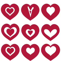 a group of heart shapes that are arranged in the same design,a red heart with different shapes in it,a set of nine red hearts with arrow symbols,many heart shapes and arrows for the different purposes,a set of nine different hearts