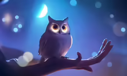 an owl is sitting on a hand with bright lights