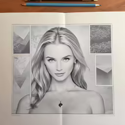 a pencil drawing of a woman with her hair styled up