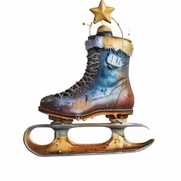 a painting of a pair of ice skates on a white background