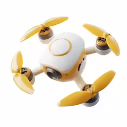 the small yellow remote controlled toy is flying