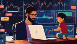 a cartoon depicting a kid and a man watching a monitor,a man sitting next to a kid on a laptop in front of a screen