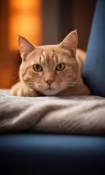 a cat laying on top of a blanket on a chair