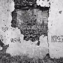 black and white photograph of a window with writing