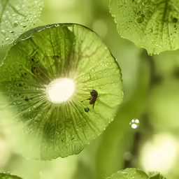 a plant with leaves and drops of water