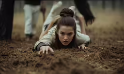 two people crawling in a dark area near one another