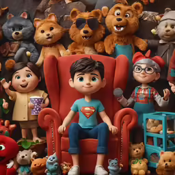 a bunch of stuffed animals posed for the camera