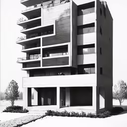 a black and white photo of a building