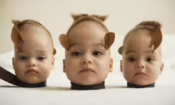 three small children with short hair and different faces