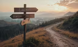 a sign is sitting on the side of a hill that shows direction to different places