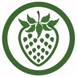 a white circle with green leaf and berry on it