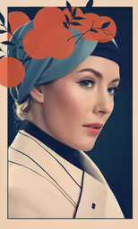 a woman with oranges on her head