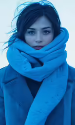 an adorable young lady wearing a blue scarf