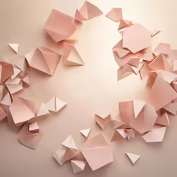 a number of origami pieces arranged around