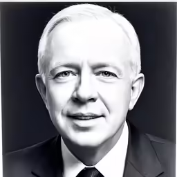 a black and white photo of a man in a suit