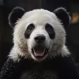 a panda with its mouth open looking straight ahead