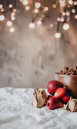 a bowl full of strawberries and chocolate chips