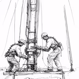 two men are standing on top of a boat