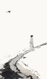 a woman in a white dress standing on a hill