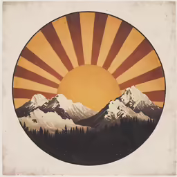 a painting with some mountains in the back