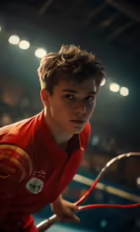 a young man holding a tennis racquet in front of his face