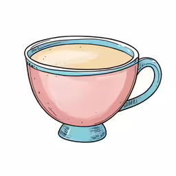 a pink cup filled with liquid sits on a blue stand