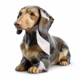 a dog with a bandanna in its mouth