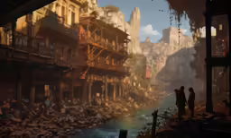 a painting that looks like the ruins of a city are destroyed
