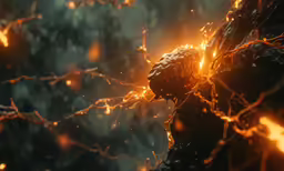 an exploding piece of stone in front of a forest filled with trees