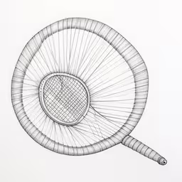 a wire - framed tennis racket is depicted in this sketch,a black and white drawing of a tennis racket,this is a drawing of a tennis racket on a white background,a drawing of a tennis racket, which is in motion,there is a drawing of a tennis racket
