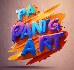 paint splattered letters and shapes that say panda art,a colorful logo with the word pa pang art painted over it