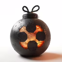 an ornament lit up with orange and black lights