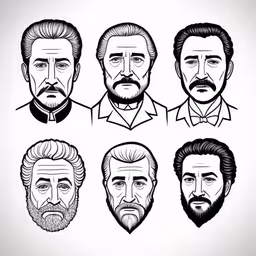 a group of four men with beards,five men with beards, in different poses,a set of three different mens faces with different facial expressions,a group of people with beards and other faces,the four bearded men with the beards