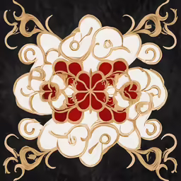a circular design made with a gold and red color