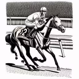 a horse jockey and horse racing on a track,a drawing of jockey on a horse race
