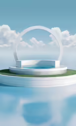 a very nice white sculpture on a small island