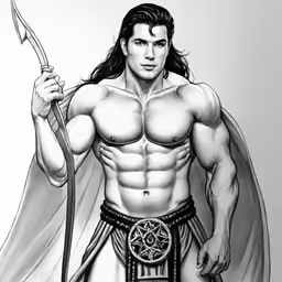 a drawing of a man holding a spear and a cross