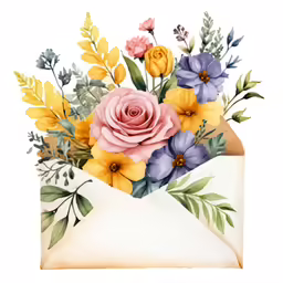 a bouquet of flowers is in an envelope
