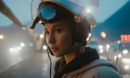 a woman with safety goggles and a helmet