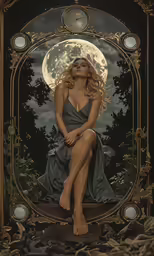 a female sitting on top of a piece of art