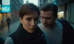 a man and woman on street next to each other
