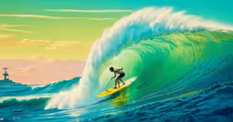 a woman is surfing while riding a huge wave,a man on a surfboard rides a big wave in the ocean
