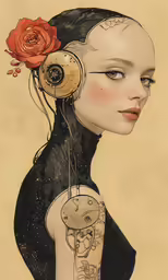 illustration of a woman with a rose behind her head