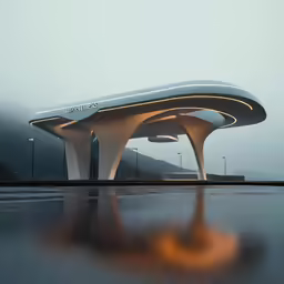 an architectural design building, illuminated by the bright sunlight