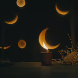 a cup with the candle lit up and the sky in the background