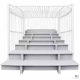 several white steps with steps going up them