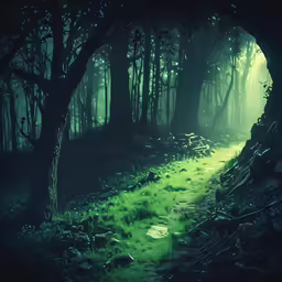 a path through the woods lit by sunbeams