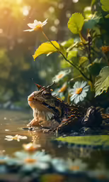 a frog is diving into some water