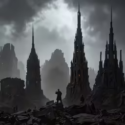a sci - fi sci - fi city is in the fog