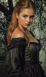 a beautiful young lady posing in front of trees